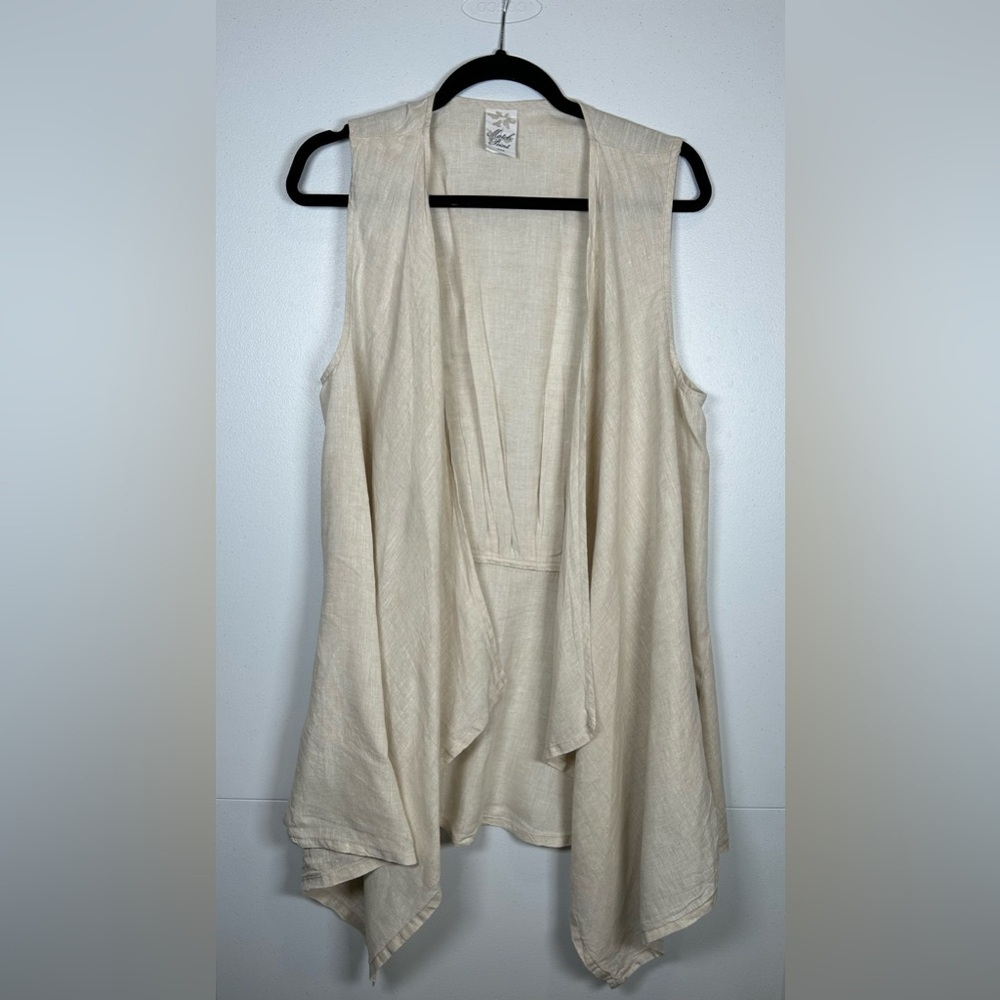 Vintage Match Point Cream Linen Drape Vest. Lagenlook. Made in the USA. Size M.